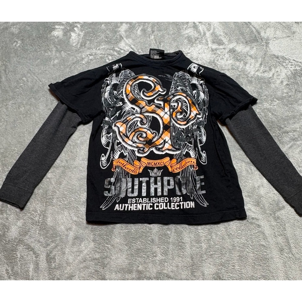 Vintage Southpole Youth S Long Sleeve Shirt Distressed Y2K Red Black Skater